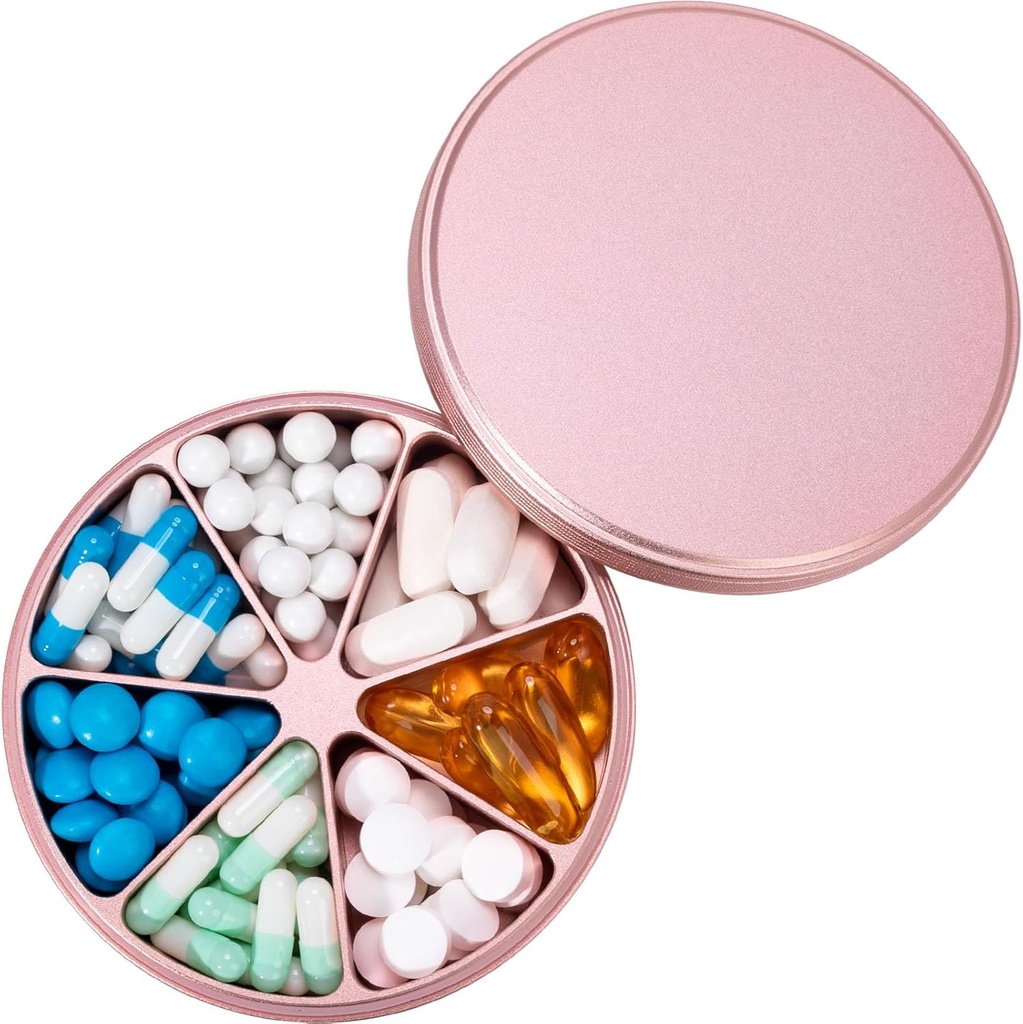 Metal Pilula Organizator 7 Compartimente Pilula Dispenser - greu Duty Pilula cutie impermeabilă Pilula Container Mari zilnic Pilula Case Medicina Deţinătorul pentru Medicamente Vitamine Uleiuri de peşte Suplimente, 0.39lb (Pink)