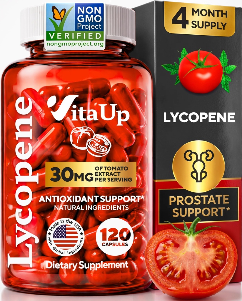 Suplimente Licopen pentru barbati - Statele Unite ale Americii Suplimente Prostate pentru barbati cu extract de tomate naturale - non-GMO Licopen supliment pentru prostata, Skin & Antioxidant suport - 120 Conte