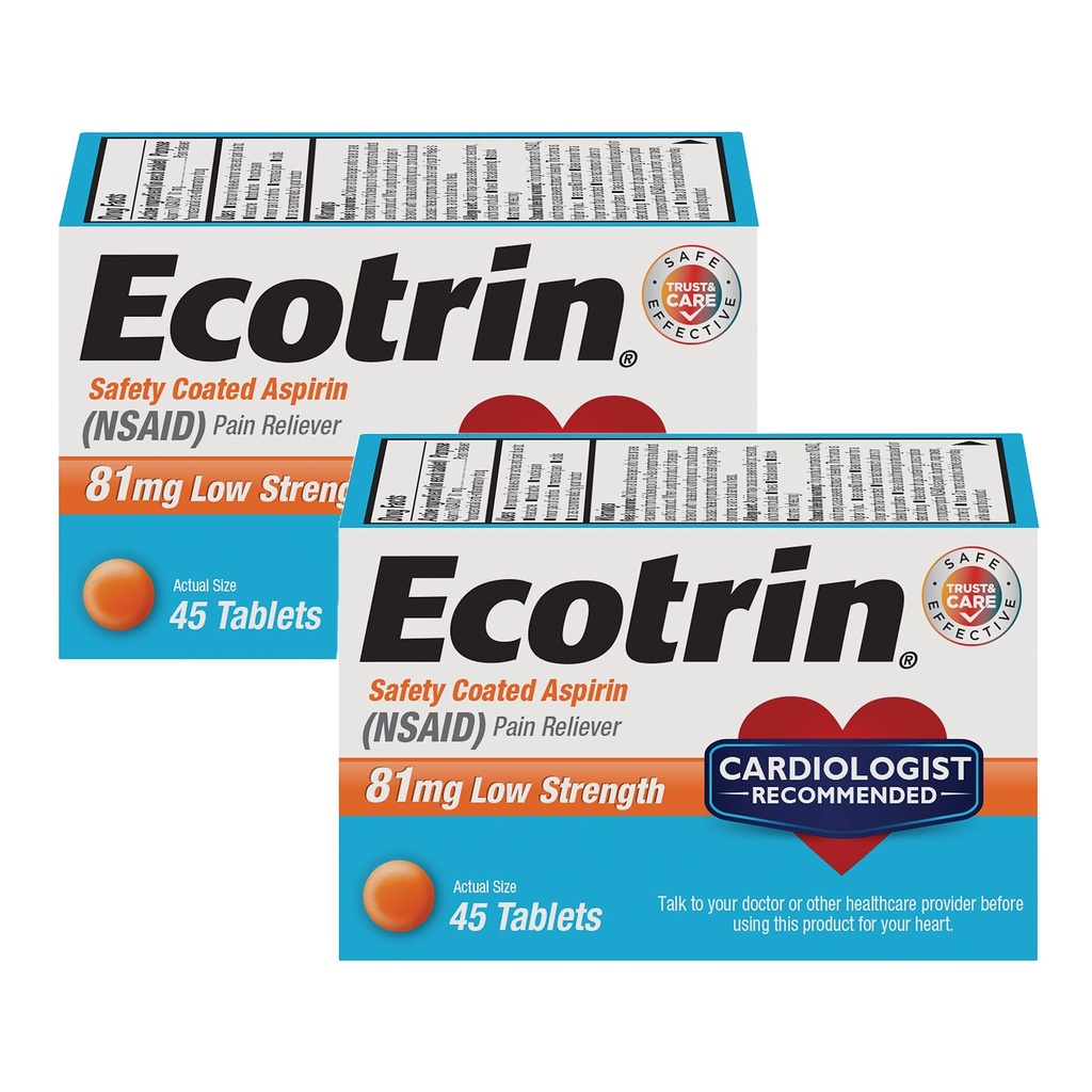 Ecotrin Rezistenţă scăzută Aspirină acoperită, AINS 81 mg, 45 număr (2 ambalaj)