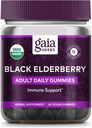 Gaia Herbs Black Elderberry Adult Gummies Daily - Delicious Immune Supplement - Made with Certified Organic Black Elderberberries for Immune System Support, 40 Gummies (20-Day Supply)