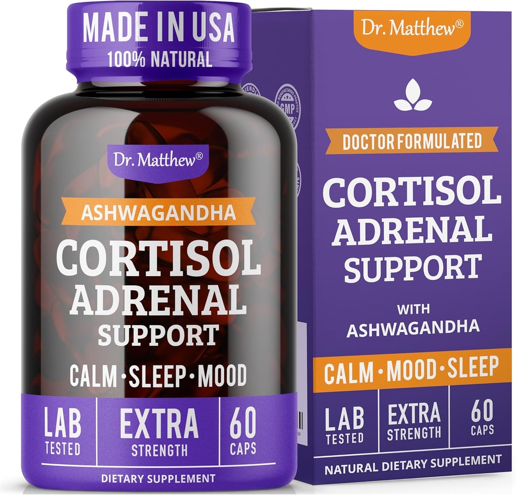 Dr. Matthew Cortisol Reducer Supplement for Women. Adrenal Support with Ashwagandha, Rhodiola & Ginseng – A Detox Cocktail to Lower Cortisol & Aid Relaxation, Calm and Restful Sleep