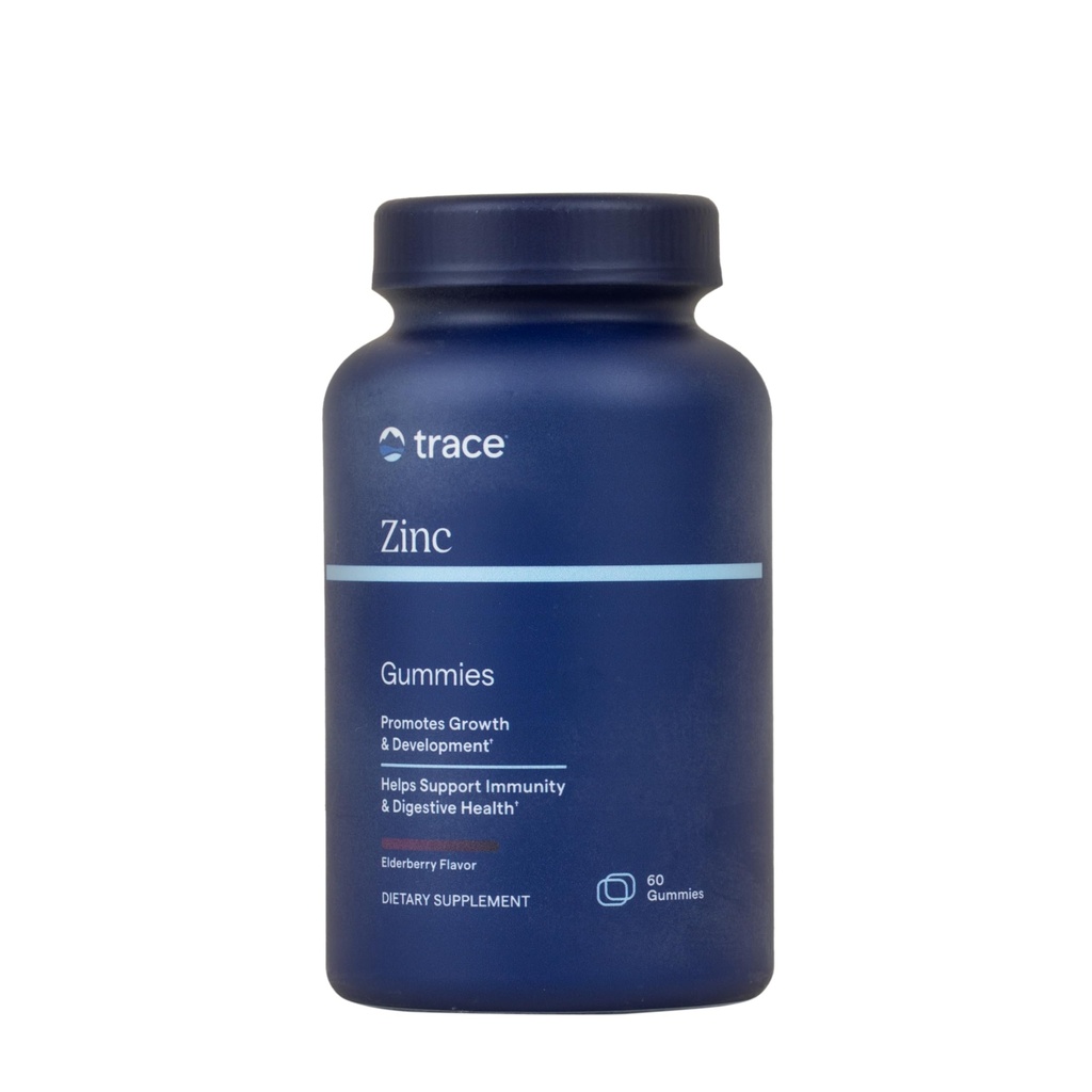 Trace Minerale Zinc - Zinc Gummy Supliment pentru dezvoltare sanatoasa si suport imun - Digestia si metabolismul - Gummy pentru copii - Gelatină-Free & Vegan - Aroma de elderberry - 60 Conte (30 Servings)