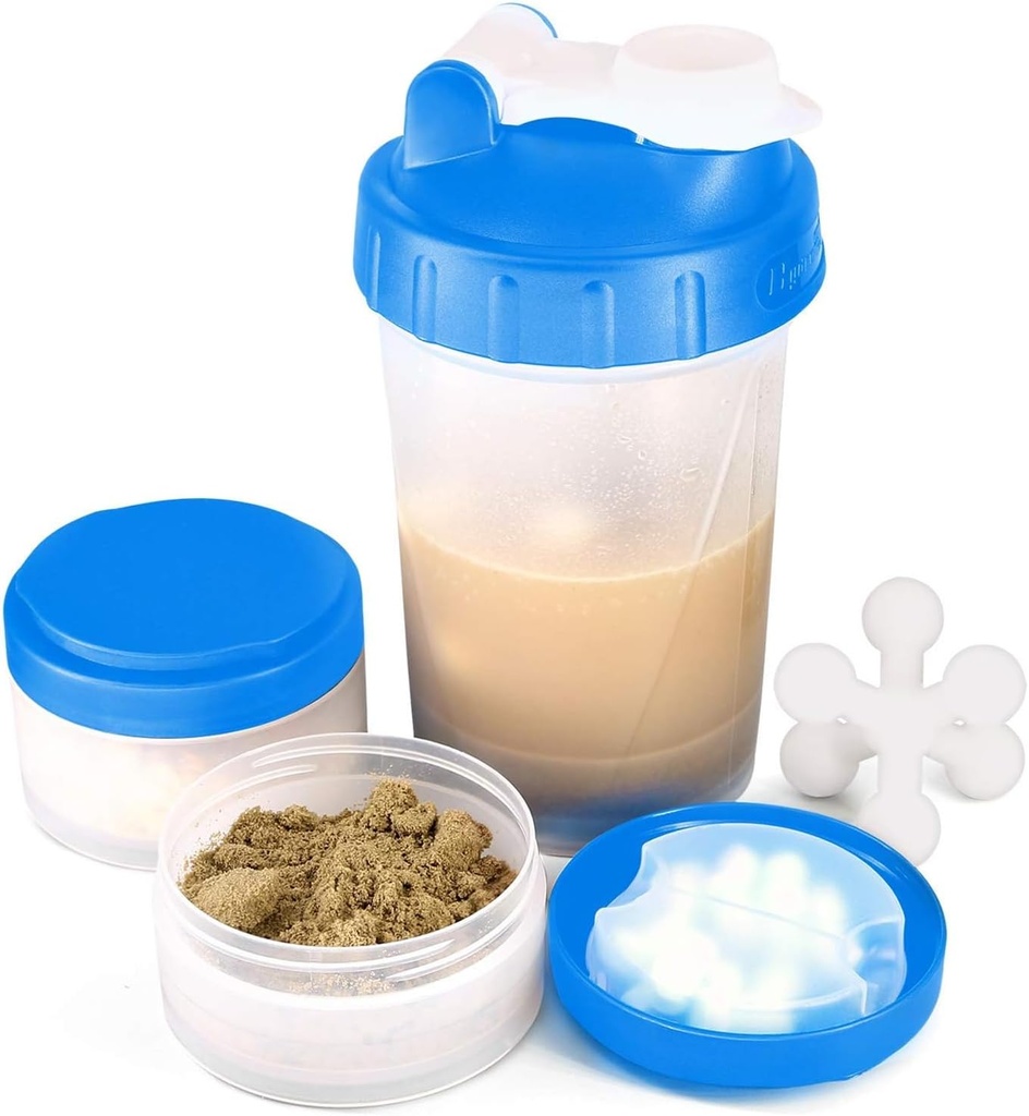 Sticluță Shaker de proteine 16oz cu bila Shaker și 2 borcane de stocare 