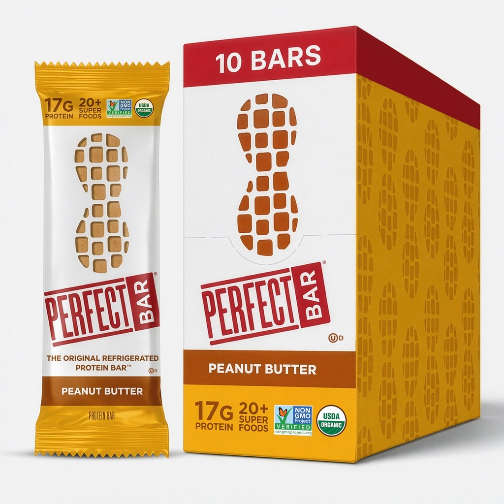 Perfect Bar, Unt de arahide Proteine Bar, Proteină mare, Organic, Gluten gratuit, Soia gratuit, Fără OMG-uri, Fără alcool zahăr, 2,5 Ounce Bar, 10 Conte