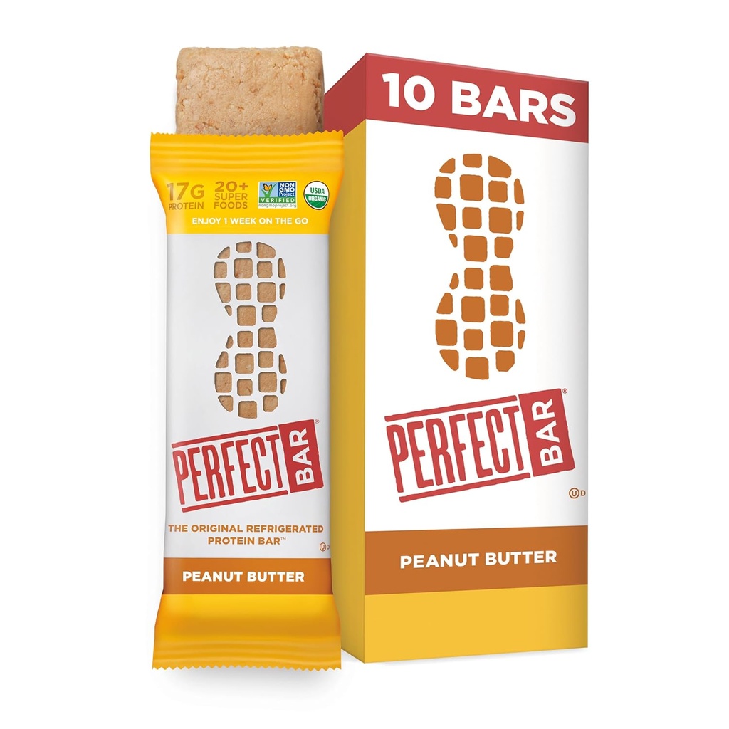 Perfect Bar, Unt de arahide Proteine Bar, Proteină mare, Organic, Gluten gratuit, Soia gratuit, Fără OMG-uri, Fără alcool zahăr, 2,5 Ounce Bar, 10 Conte