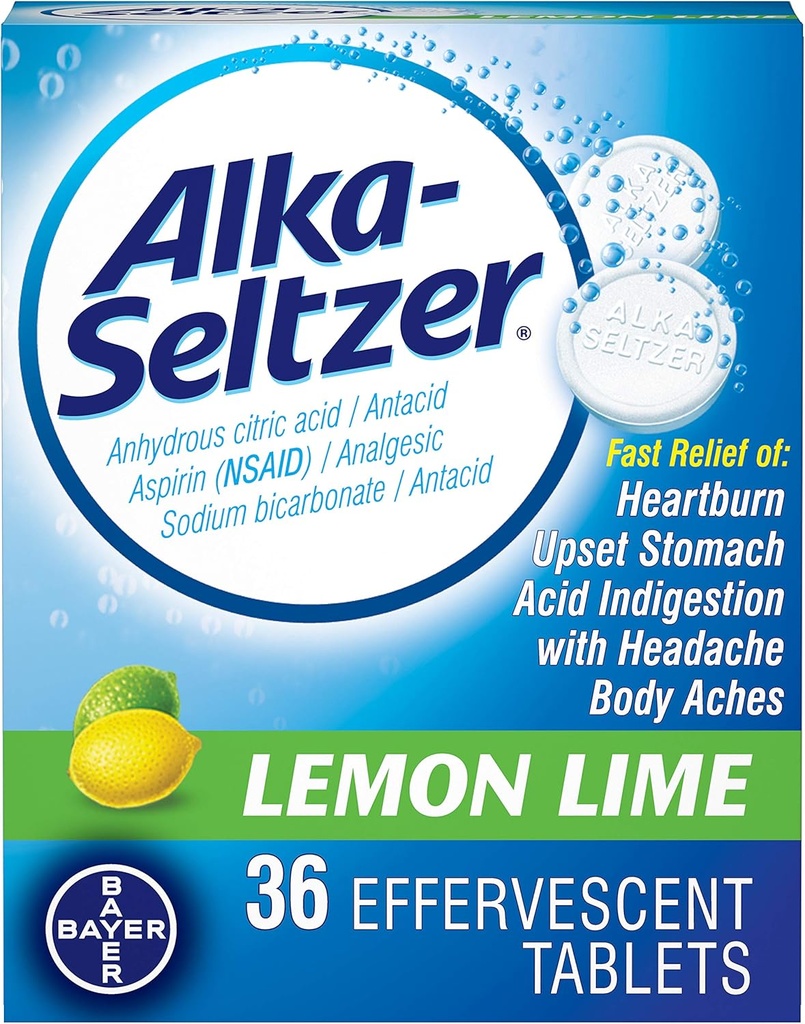 Alka-Seltzer Lemon Lime 36 Efervescent Tablets (Pachet de 2)