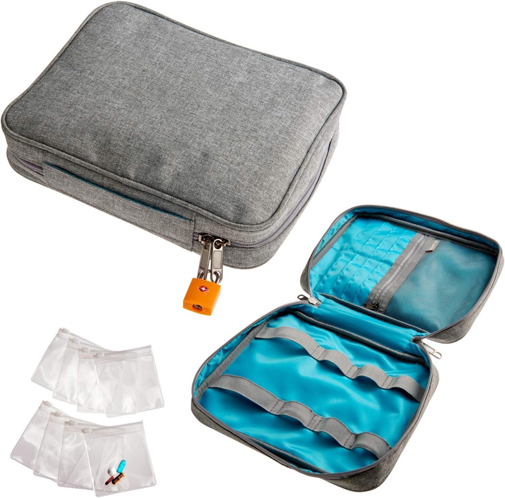 Smooth Trip Medicine Storage Bag and Medicine Bottle Organizator - Slash-Resistant Medical Travel Bag with Food Reusable Pill Poches - Slim Design Fits in Carry-ons, Totes and Backpacks