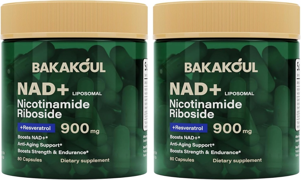 Suplimentul NAD - Nicotinamidă lipozomală Ribozidă, Resveratrol, Querbetin, NAD Nicotinamidă Ribozidă Resveratrol 900 mg, NAD+ Supliment pentru bărbaţi şi femei, 80 capsule 2 cutii