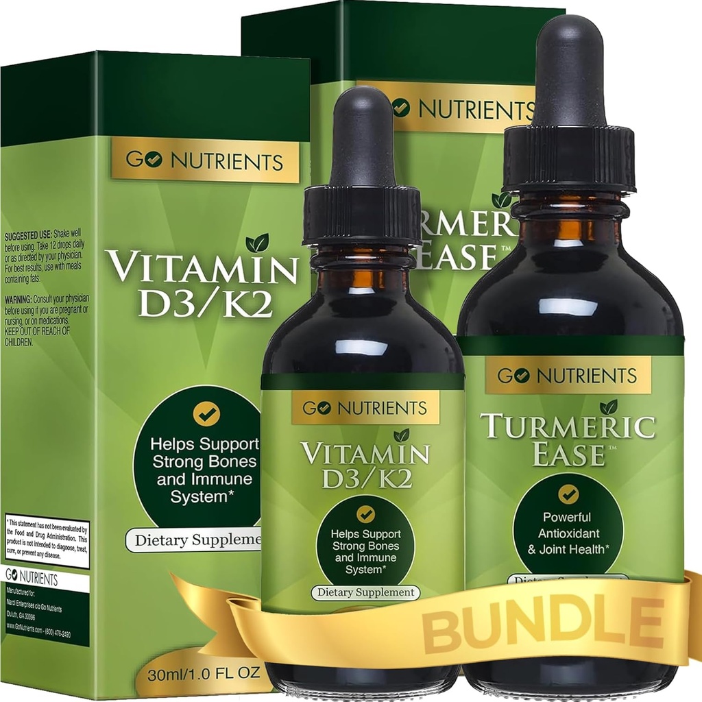 Go Nutrients Liquid Vitamina D3 cu K2 (MK-7) Drops & Turmeric Ease 