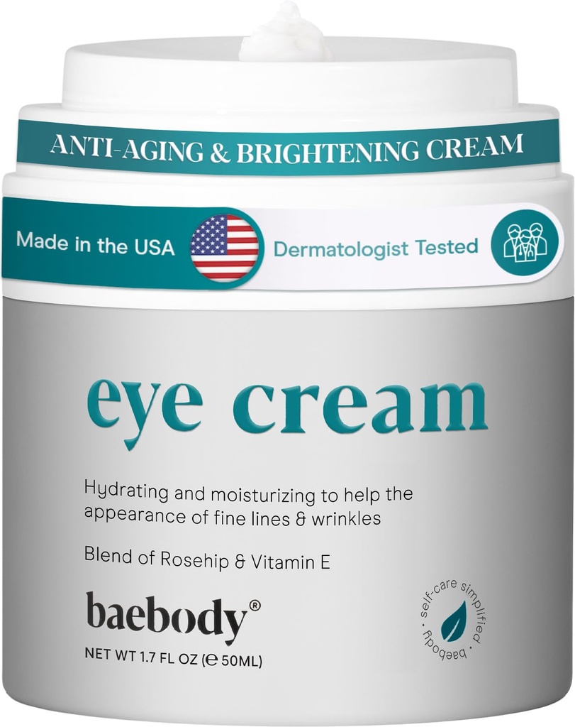 Baebody Made in USA Eye Cream - Anti Aging and Moisturising Eye Cream for Dark Circles and Wrinkles - With Rosehip and Vitamin E (1,7 fl oz/50 ml)