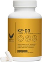 Nivel înalt K2D3, Vitamina K2 & D3 Supliment cu BioPerine Black Pepper, Complex de acţiune dublă pentru inimă, oase, suport imun, 5000 UI D3, 100 mcg K2, Vegetarian, 60 Capsule vegetale