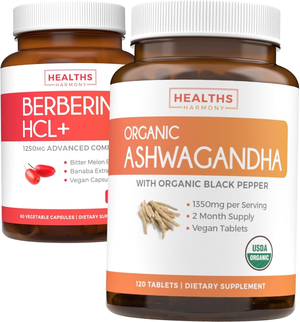 Salvaţi $4 (11% off) - Cumpăra organic Ashwagandha & Berberine HCL+ - Natura lui Synergy Duo - Berberine (60 capsule) - Organic Ashwagandha Root Powder 1350 mg Serviţi (120 comprimate) Adrenale naturale Ajutor