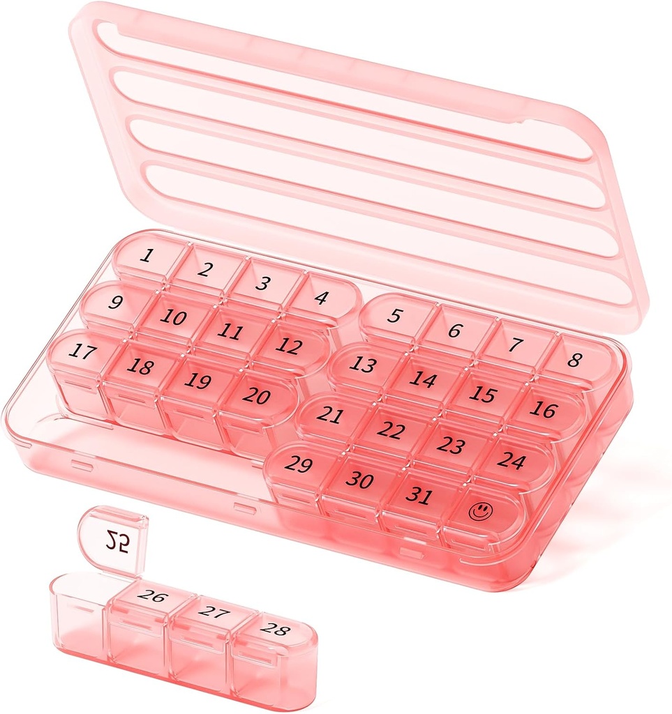 Lunar Pill Organizator 1 ori pe zi, 30 zile Pilula cutie, o lună Pilula caz o dată pe zi,31 zile Pilula titular de medicament Organizator pentru vitamina,Pink