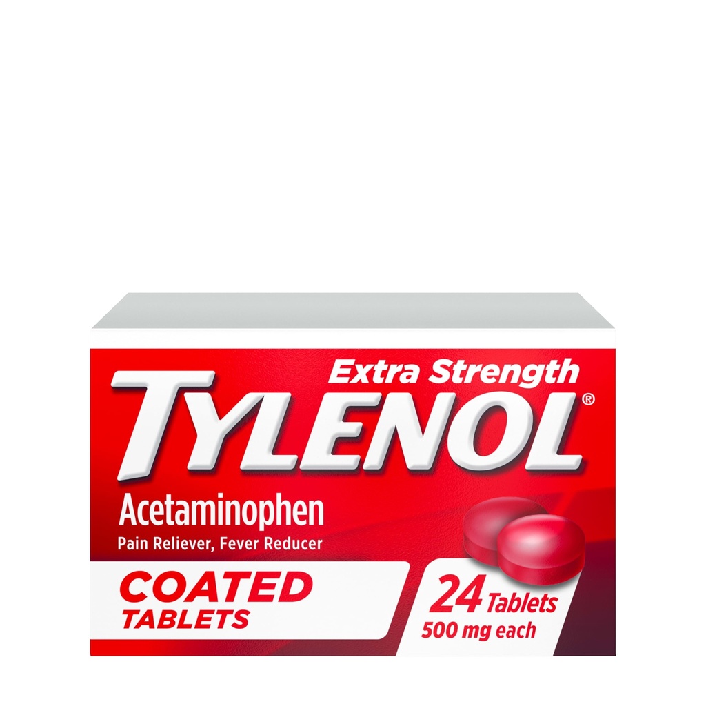 Tylenol Extra Force Pain Reliever & Fever Reductor, Comprimate filmate rotunde, 500 mg Acetaminofen Pain Relief Pastilele pentru dureri de cap, dureri de dinţi şi artrită minoră, 24 t
