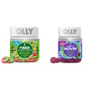 OLLY Fiber Gummy Rings, 5g Prebiotic Fiber, FOS (Fructo-oligozaharide), Digestive Support, Berry Melon 50ct & Keep it Moving Constipation Relief, Rubarb, Prune, Amla - Plum Berry Flavor - 30ct