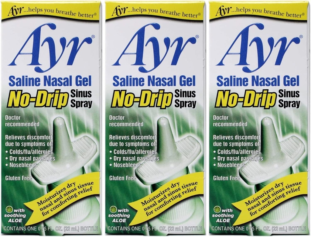 Ayr Saline Nazal Gel No-Drip Sinus Spray 0,75 Fl Oz (Pachet de 3)