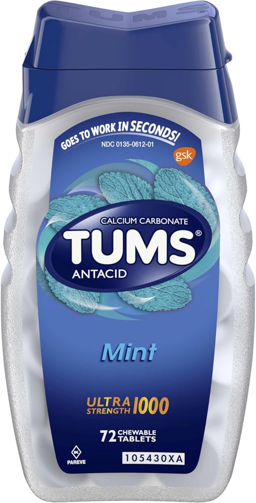 TUMS Ultra Putere Cultivabilă Antiacid comprimate pentru ameliorarea arsurilor la stomac, mentă - 72 Număr de comprimate