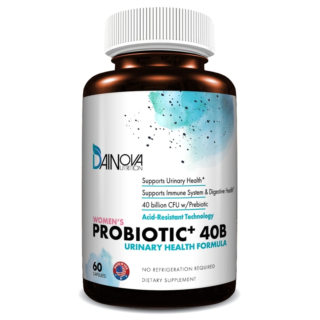 Dainova Probiotice pentru femei Vaginal Health, Urinal Tract Health, Drojdie Infecţie & UTI I 40 Bil CFU Prebiotice active şi probiotice pentru femei I Perioada de valabilitate Acid-Resistant I 60 Capace