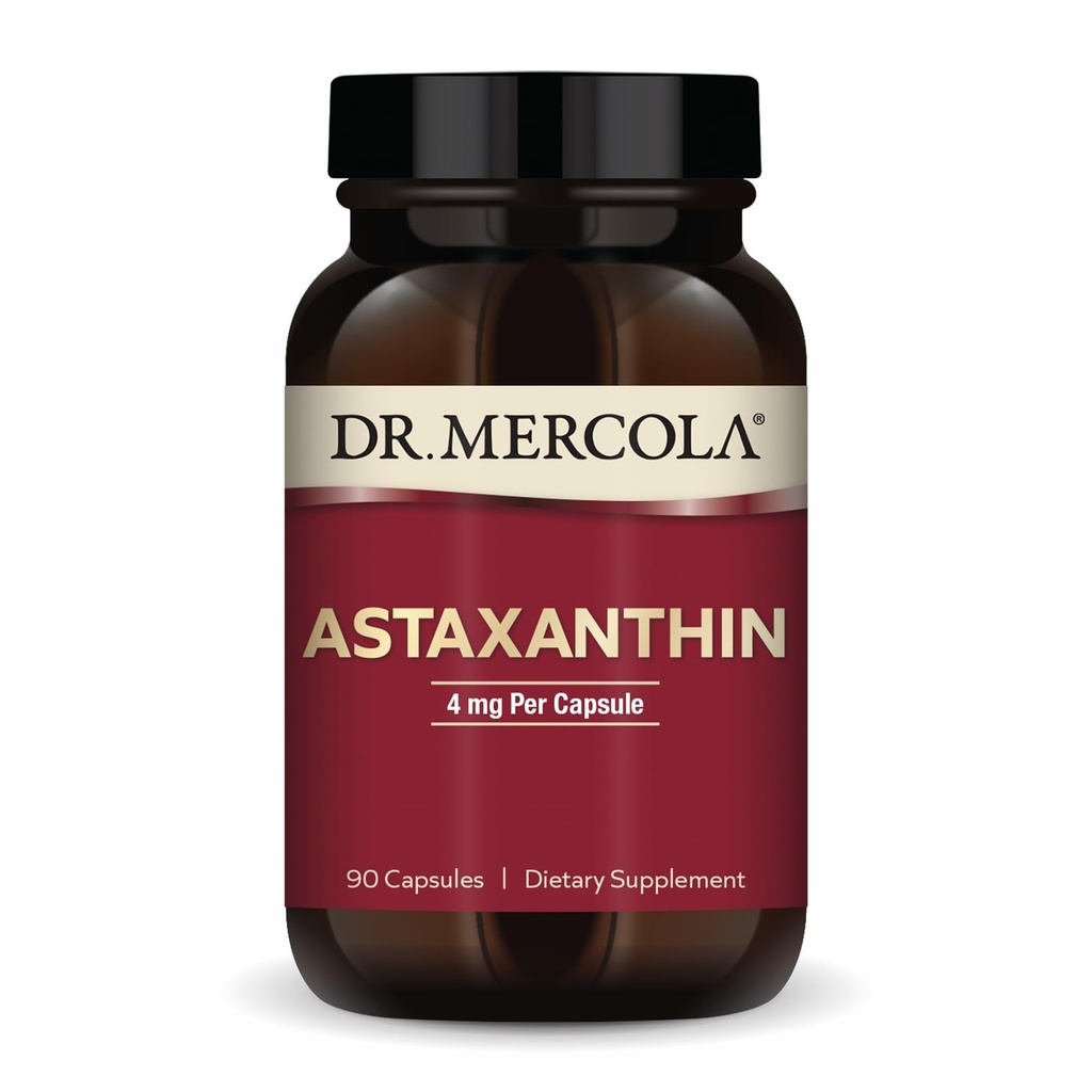 Dr. Mercola Organic Astaxanthin - 4 mg Astaxantină - Suport puternic antioxidant - Extract organic de microalge - Non-GMO, Gluten-Free & Soy-Free - 90 capsule (90 Servings)
