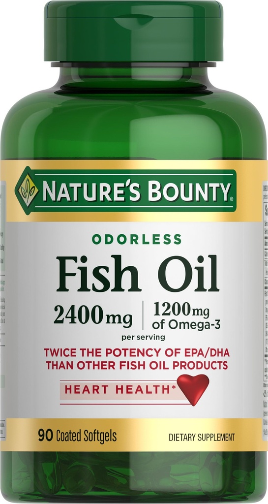 Ulei natural de pește fără bounty, 1200mg Omega-3 per servire Inclusiv EPA & DHA, Sprijină Sănătatea inimii, Purificat pentru a elimina mercur, Softgels acoperite, gluten gratuit, fără Shellfish, 90 Ct