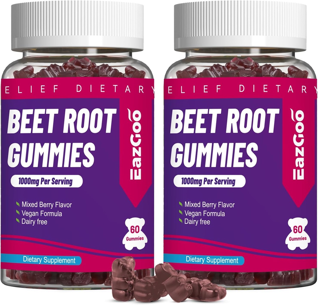 Sfeclă Root Gummies, Sfeclă Root Soft Chews with Beetroot, Extract de semințe de struguri & Sfeclă Root Powder, Vegan, Non-GMO, 120 Count