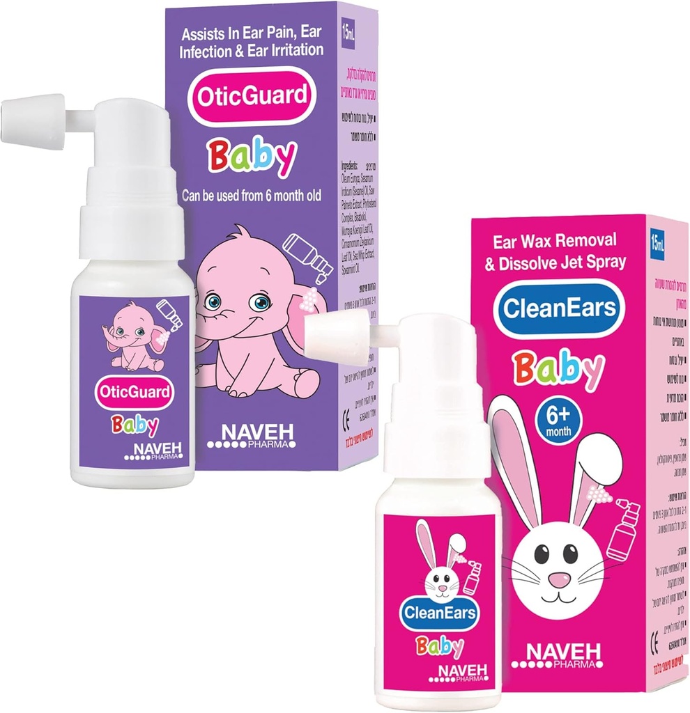 1 Unit Naveh Pharma CleanEars Baby Earwax Remove Spray 1 Fl Oz + 1 unitate NAVEH PHARMA Otic Guard pentru copii Spray 0. 5 Fl Oz