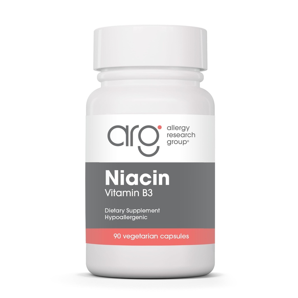Grupul de cercetare pentru alergii Niacina Supliment - Vitamina B3 pentru bărbaţi şi femei, Niacină cu Flush, Acid nicotinic, NAD, 250 mg Capsule vegetariene - 90 Conte