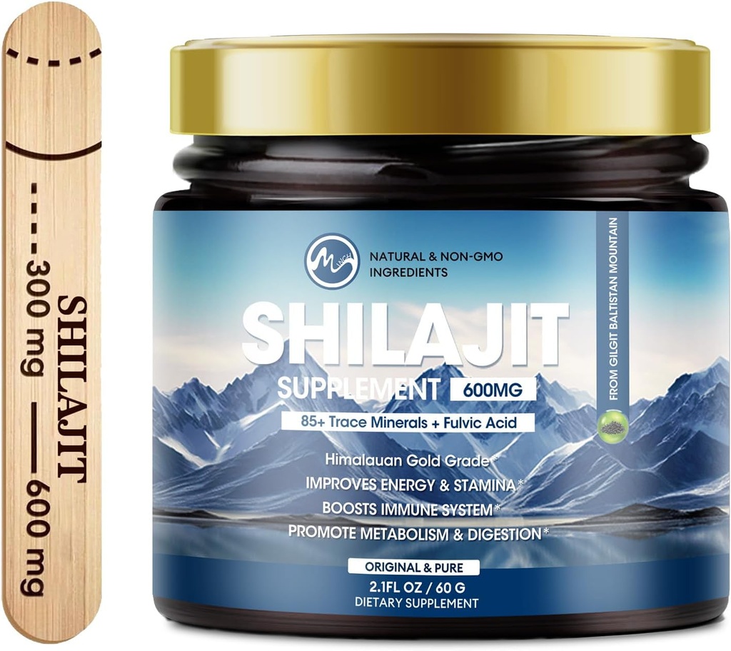 M inch 600mg Shilaj Pure Siberia Organic Shilajit Resin - Shilajit Resin pentru bărbați și femei cu potențial ridicat pentru energie, Putere & Imunitate