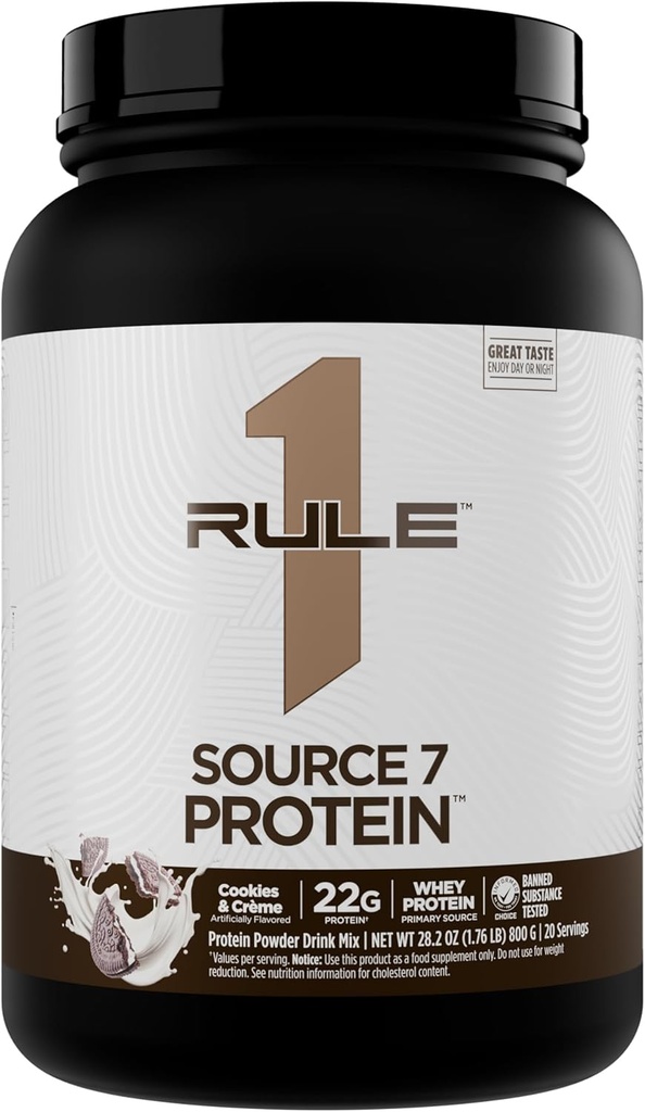 Regula 1 Sursa 7 Puls Aroma decadentă, Textură netedă Velvety, 22g Proteină Oricând, și 10g Natural Occurreng EAAS Per Servire din 7 Surse Premium (1.8 Lire*, Cookie-uri și Cream)