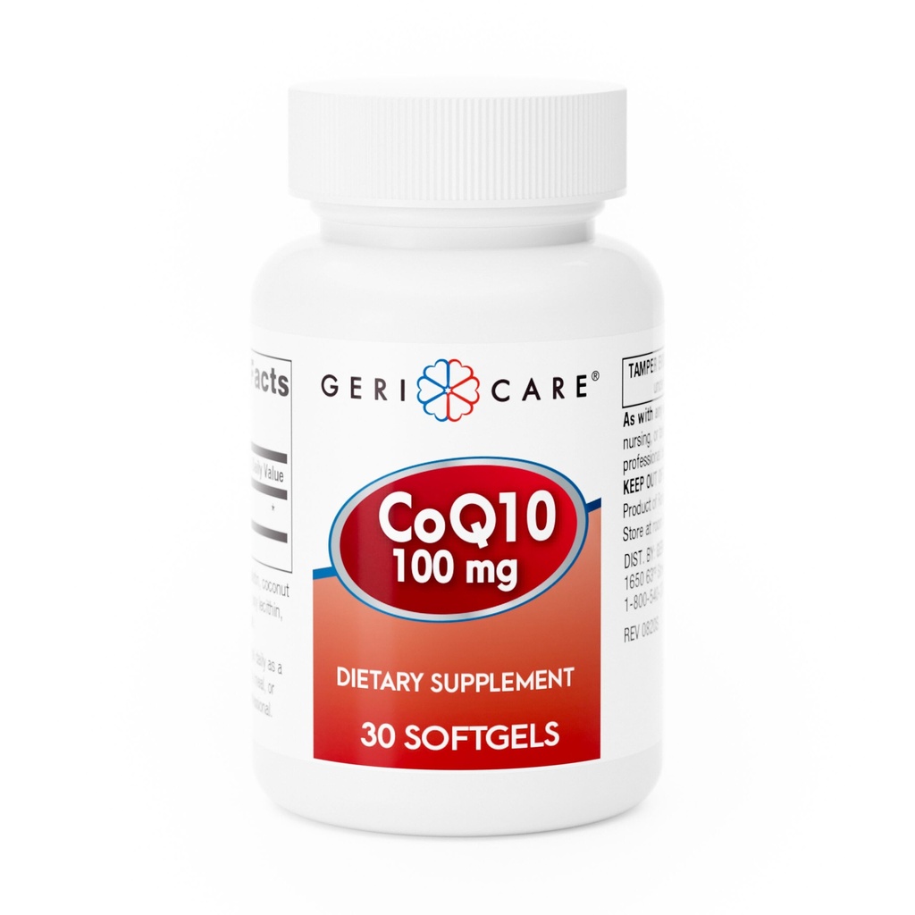 GeriCare CoQ10 100mg Softgels - Supliment de absorbţie mare Co Q 10 - Coenzime uşor de înghiţit Q10 pentru bărbaţi, femei şi vârstnici - 1 lună de aprovizionare, 30 Conte - călătorie prietenoasă