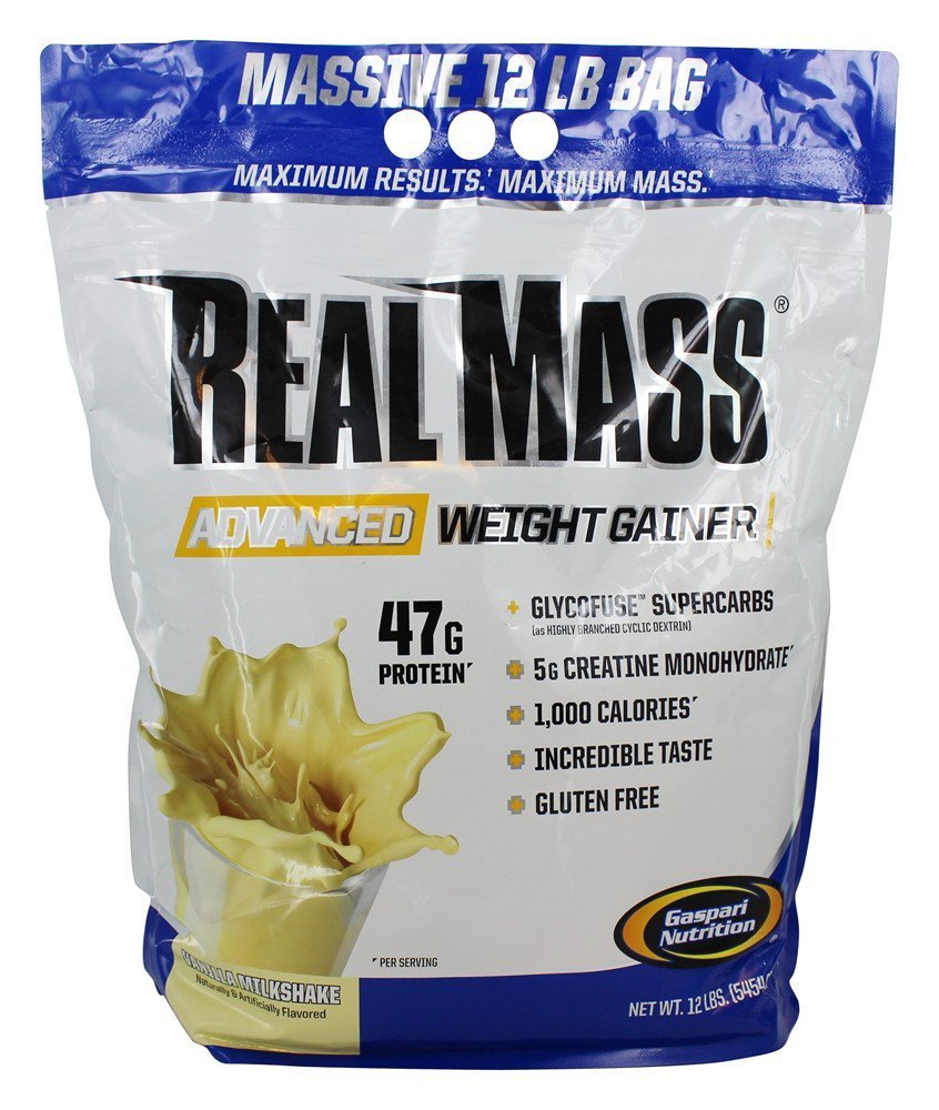 Gazpari Nutritie Masa reala: Advanced Weight Gainer, Proteine si Complex Carb Blend, 50g Proteine, 16g EAAA, Gluten-Free, 12 lbs (Vanilla Milkshake)