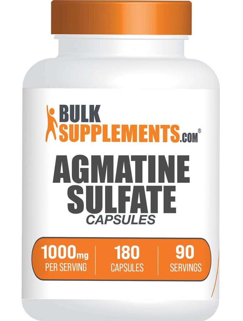 BulkSupplements.com Capsulele de Agmatină sulfate - Suplimentul de oxid azotic, Suplimentul de agmatină - Fără gluten, 2 capsule per Serving, 180 Conte (Pachet de 1)
