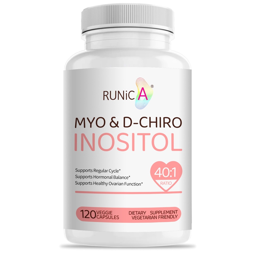 Myo-Inositol & D-Chiro Inositol Supliment pentru femei - Ideal 40:1 Raport -Suport Hormon Echilibru & Fertilitate & Sanatate ovariana - Capsule cu pulbere Vegana - 120 Capsule 30-Day