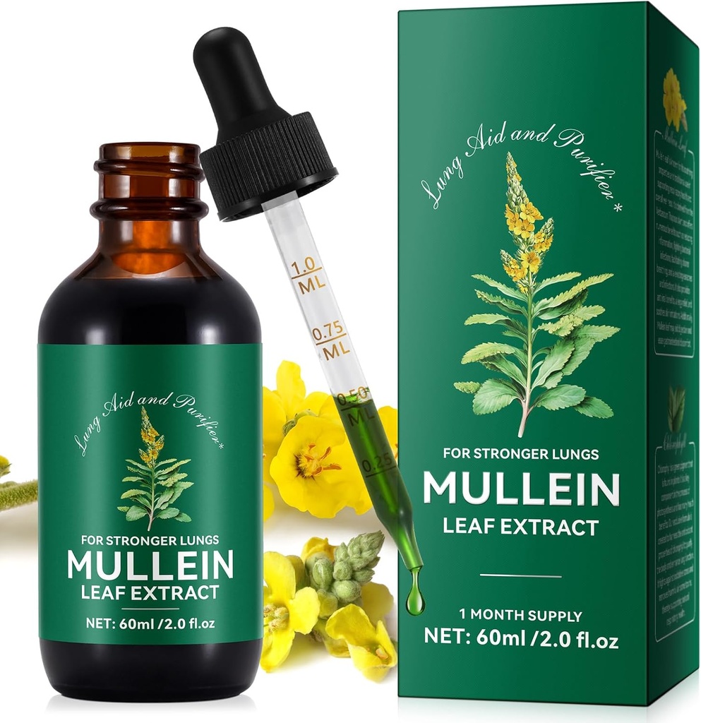Mullein Leaf Extract,Mullein picături pentru plămâni,Natural Cleanse,Mullein Leaf lichid extract Supliment,Vegetarian Healthy Lifestyle,2 FL OZ
