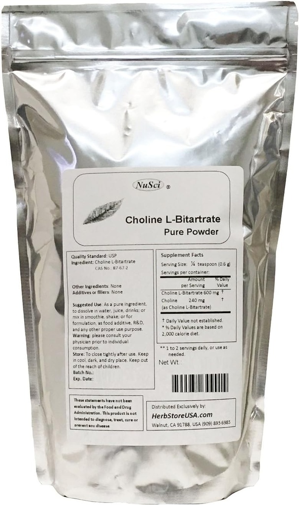 L-bitartrat de colină Pulbere pură Nutrient inteligent (250g (8,8 oz))