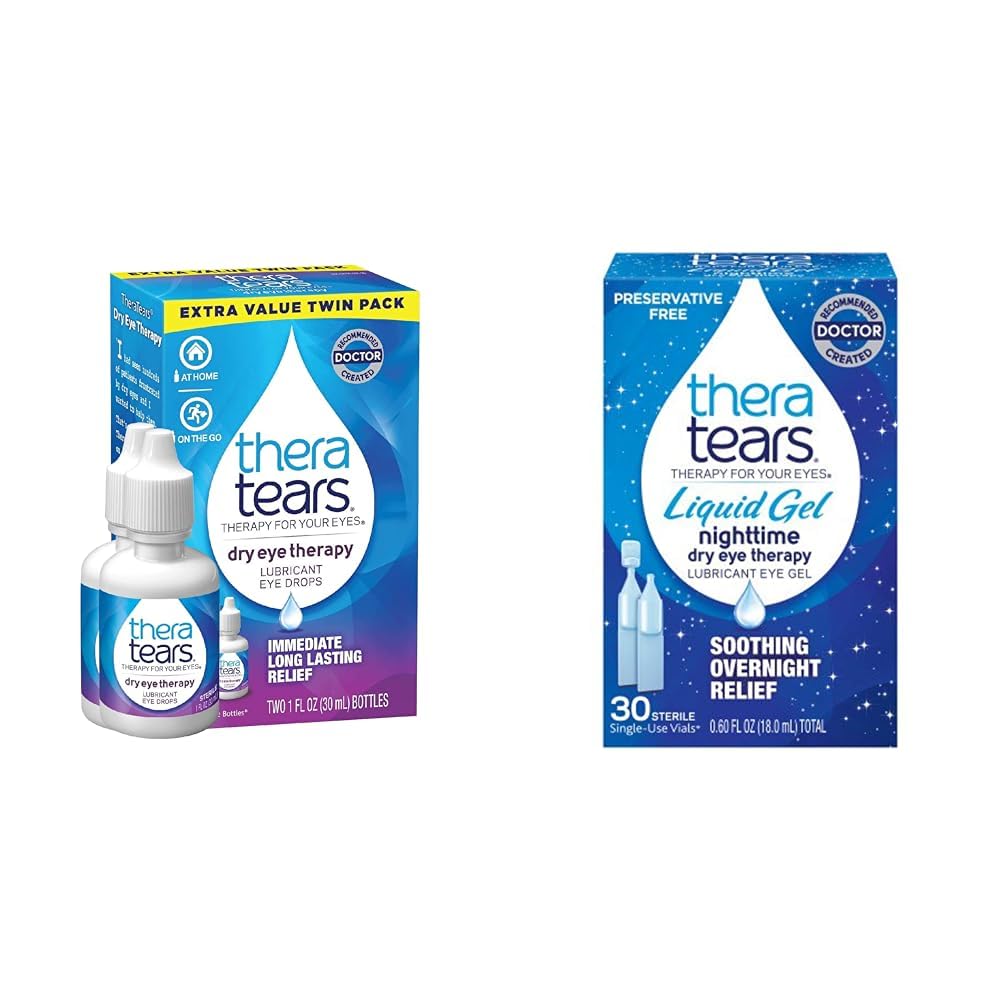 TheraTears Dry Eye Terapie Lubricarea picăturilor oftalmice pentru ochi uscaţi, 1 flacon oz Twin Pack, 2 flacoane x 30 ml) & Gel lichid picături de ochi pentru ochi pentru ochi uscaţi, flacoane de unică folosinţă, 30 Conte