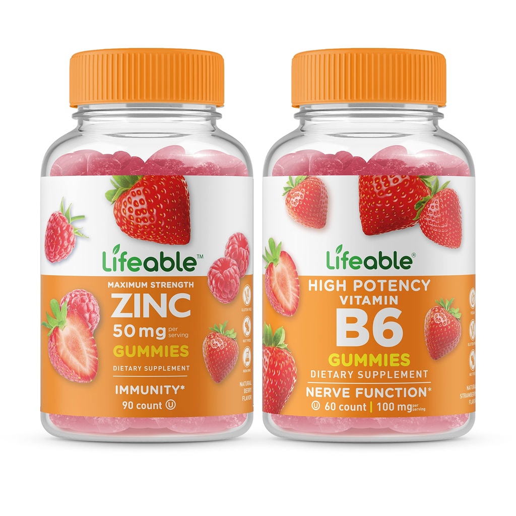 Zinc de viață 50mg + vitamina B6, Gume Bundle - mare Tasting, Supliment de vitamine, gluten gratuit, OMG gratuit, Gummy masticabil