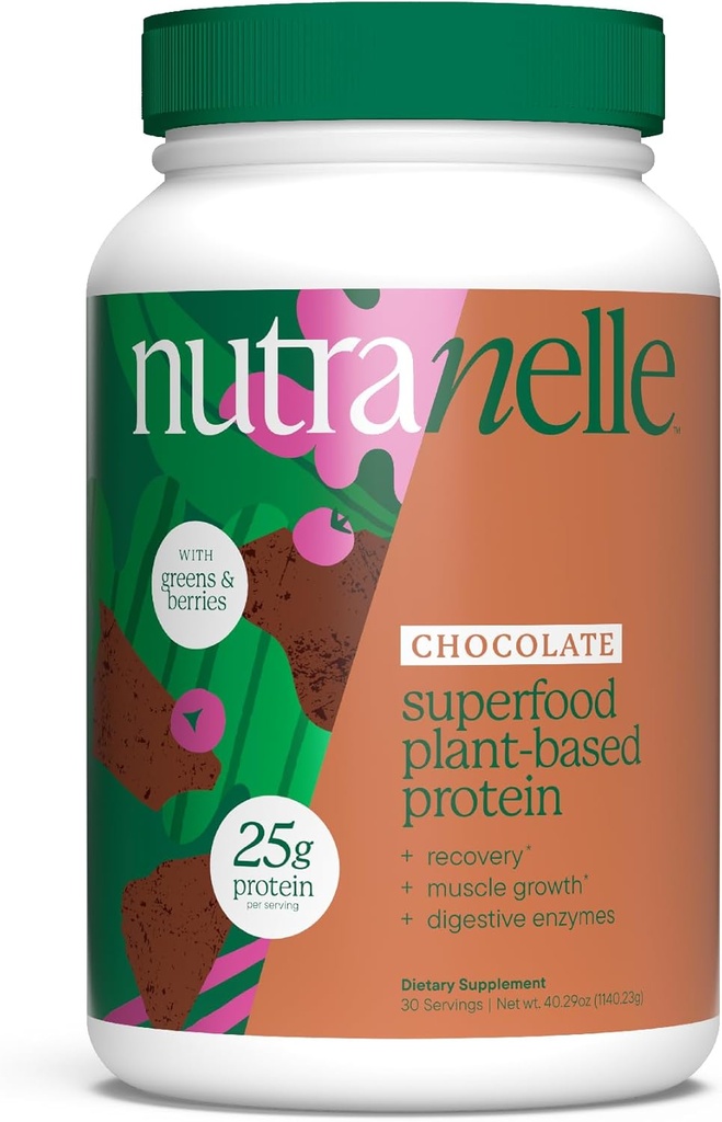 Nutranelle - Pudră de proteine pe bază de plante - 25 g Pudră de proteine din Vegan cu 30 Serviri - Orez amestecat și mazăre cu Superfoods & Amino Acids - Zero zahăr - Ciocolată