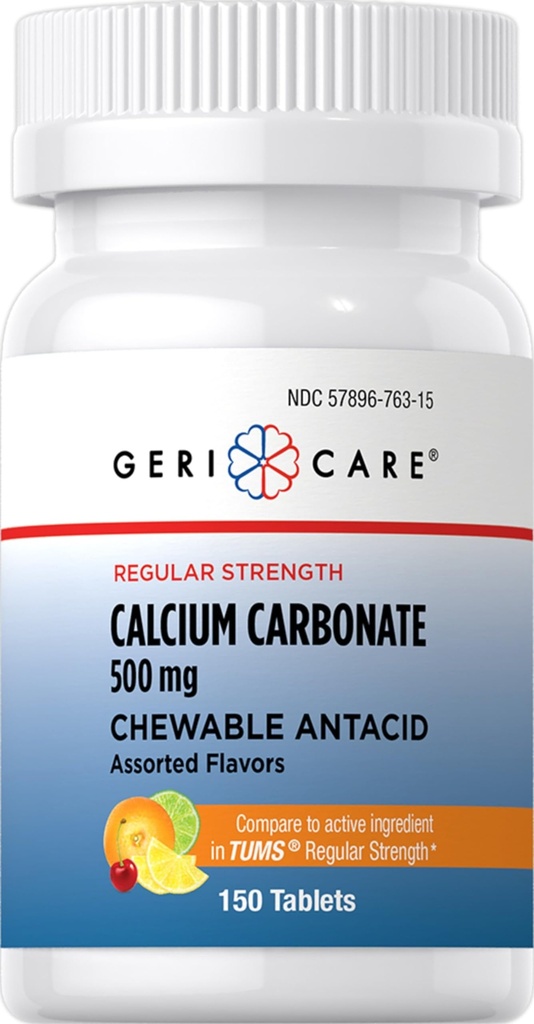 Gericare Carbonat de calciu 500 mg Antiacid masticabil 150 Număr (Pachet de 1)