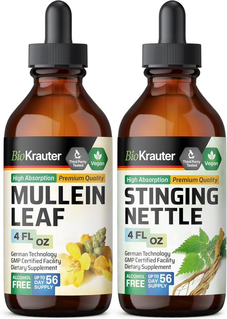 BIO KRAUTTER Mullein Tincture 4 Fl. Oz. & Stinging Nettle Tincture 4 Fl. Oz.