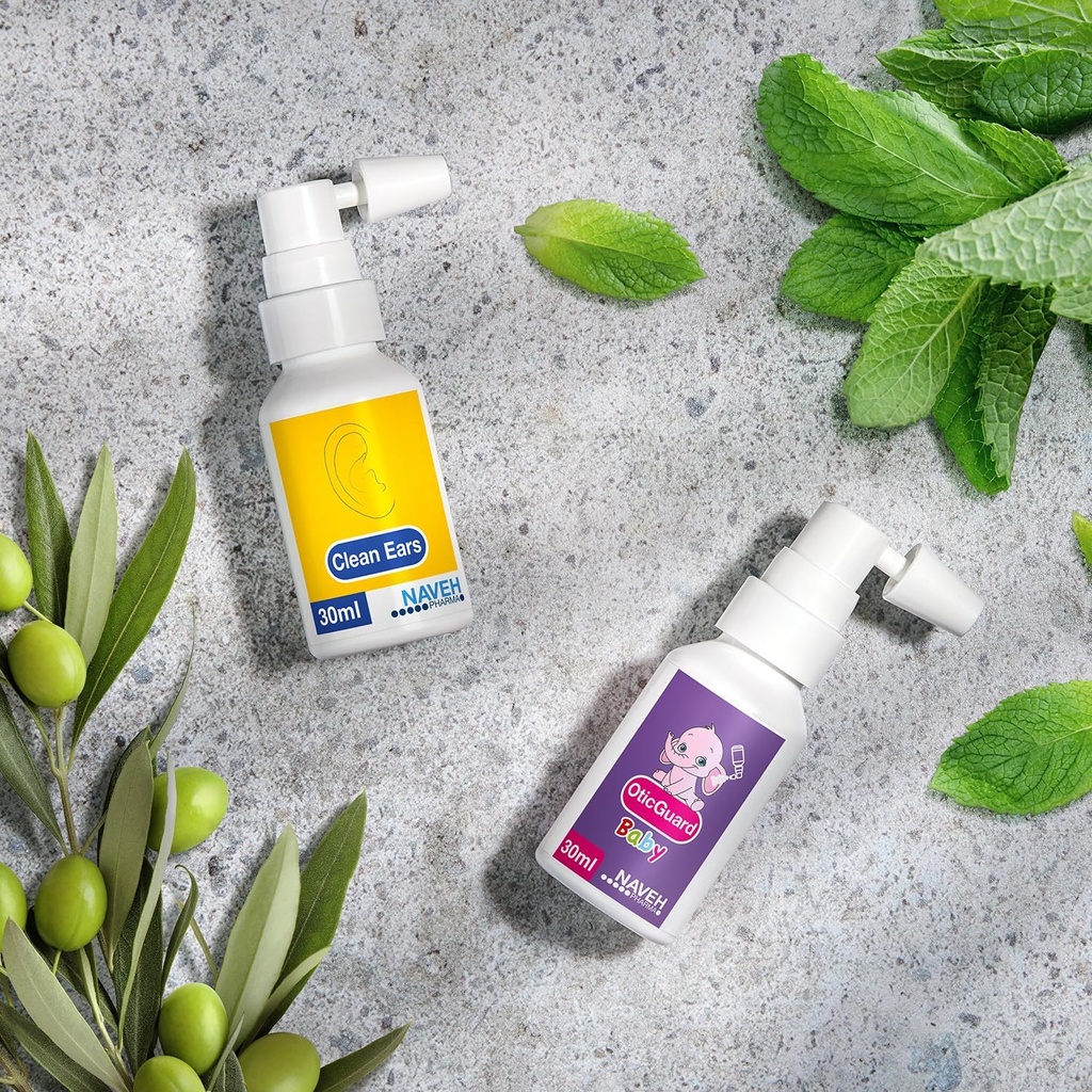 NAVEH PHARMA CleanEars Îndepărtarea ceraşului Spray 1 Fl Oz + 1 Unitate NAVEH PHARMA Otic Guard pentru copii Infecţie a urechii Spray 1 Fl Oz