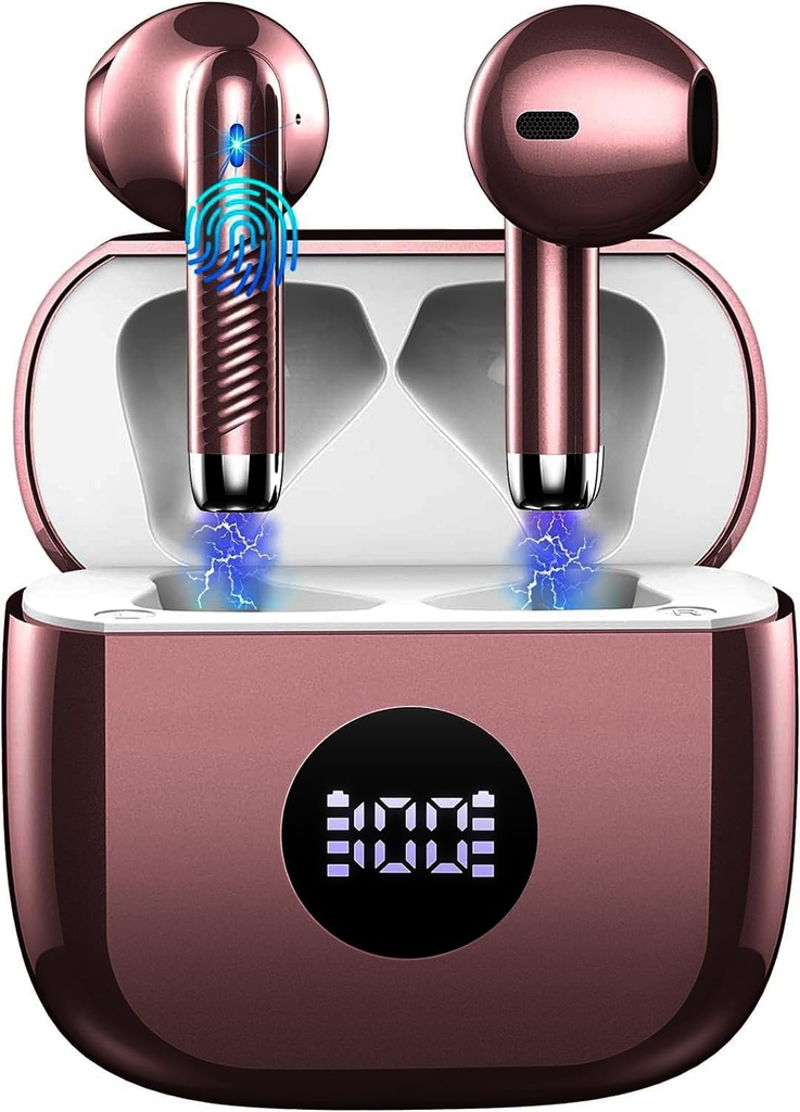 Earbuds wireless, Bluetooth 5.4 Muguri de urechi LED-uri de putere Display căști Bass Stereo, Bluetooth Earbuds in-Ear Noise Anulare Mic, 40H Playback Mini Case IP7 Căști sport impermeabile pentru Android iOS