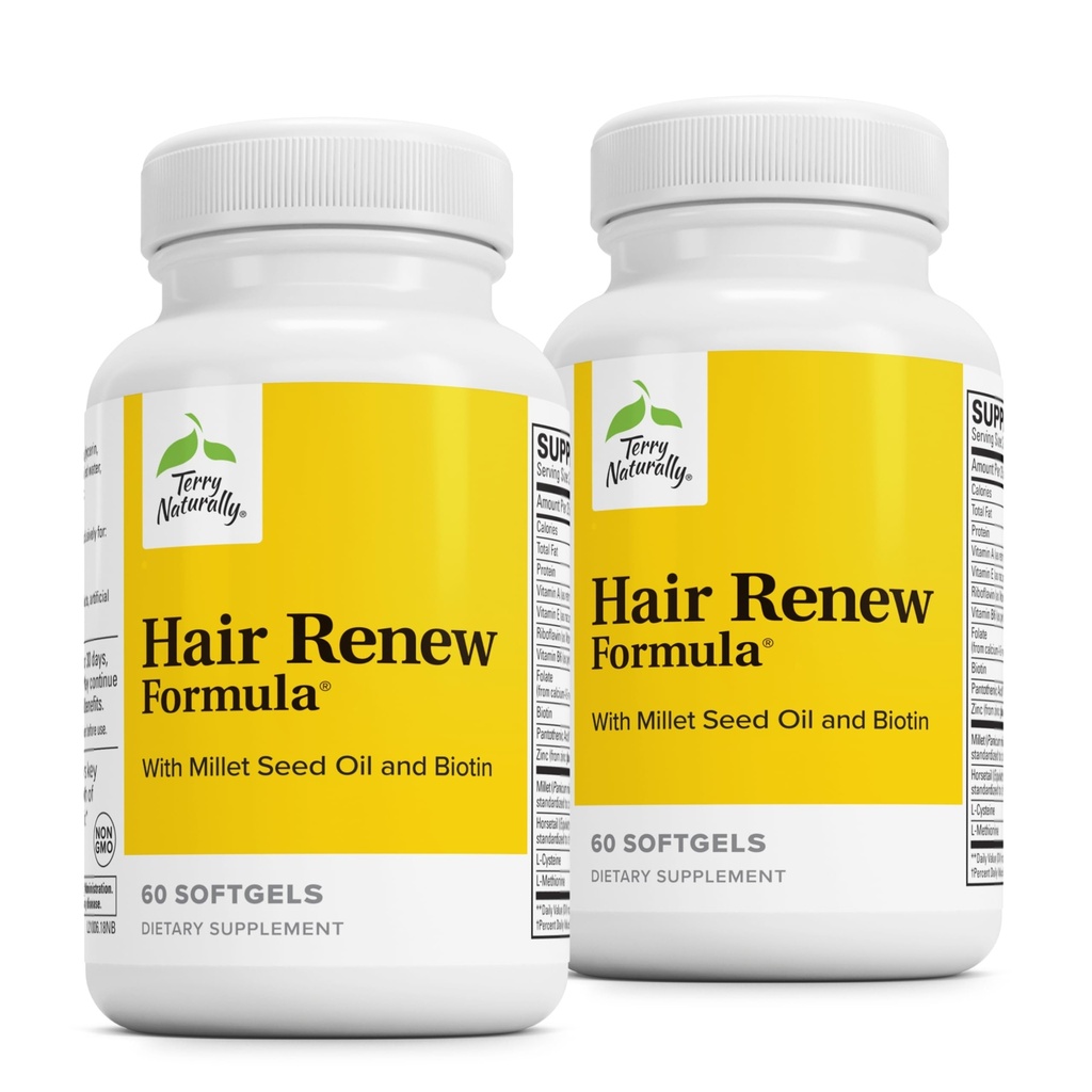 Terry natural parul renou Formula - parul de sustinere de sustinere cu coada de cal Biotina si acid folic - Milet Seed Oil for Keratin Production Support - 60 Softgels, 2 Pack