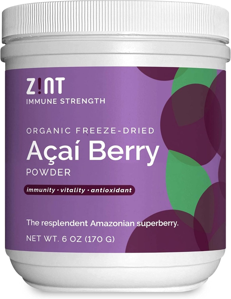Zint Acai Powder Organic: Freeze crud uscat Acai Brazilian Whole Berry - Immune Support - Superfood Vegan Proteina plantelor pentru Acai Bowls, Smoothies & Cleanse Shakes, 6 oz