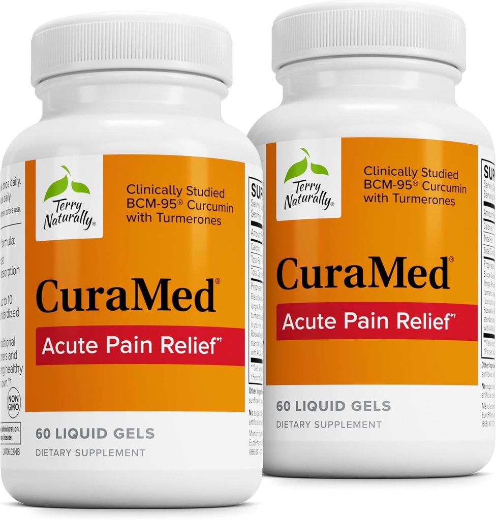 Terry natural Curammed Relief de durere acută - Supliment cu BCM-95 Curcumin & BOS-10 Boswellia - Black Seed Seed Oil pentru a sprijini ajutor de Discomfort ocazional - 60 de geluri lichide (Pachet de 2)