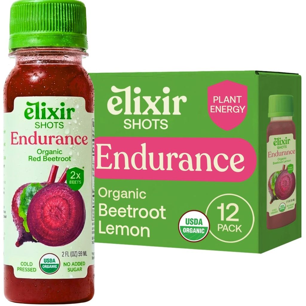 Elixir Shots, Endurance & Wellness Shot with Cold-Pressed 100% Organic Ingredients, Beet, Morcov, Telina, Lemon, No Added Sugars or Artificial Ingredients, 12 Pack