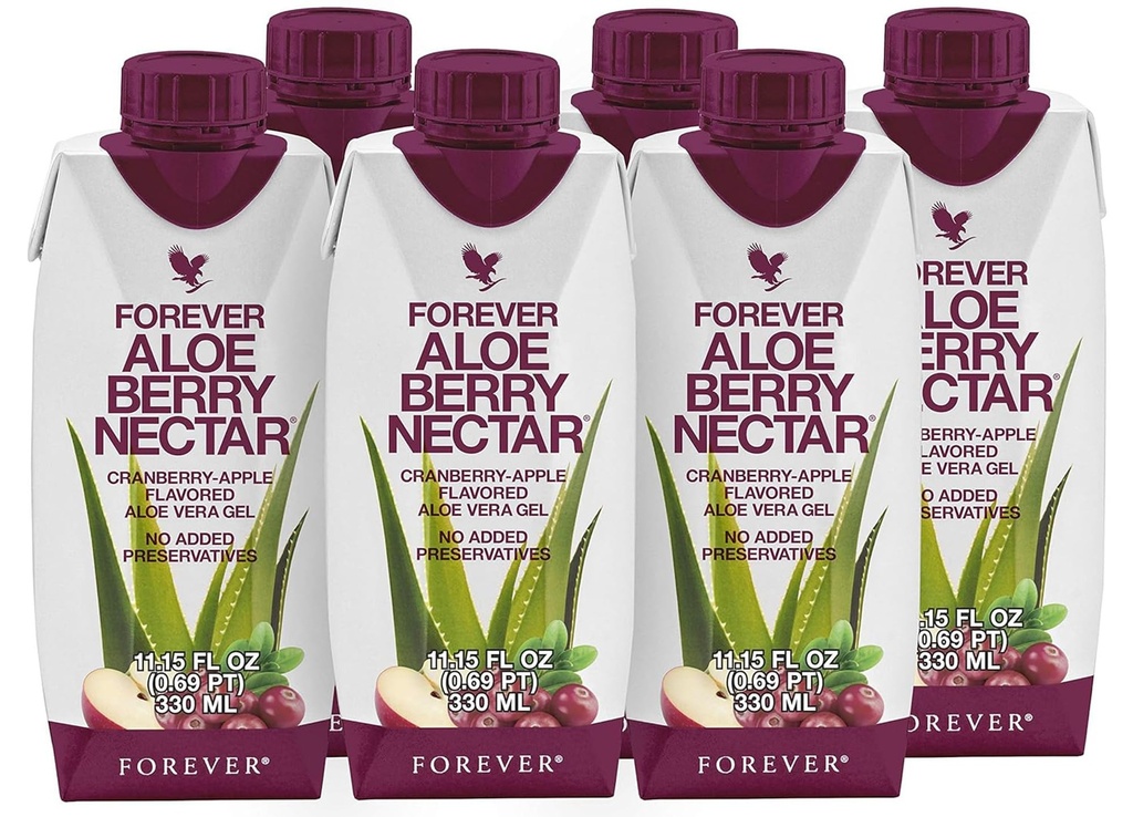 Pentru totdeauna Living - Aloe Berry Nectar - 90,7% Pure Aloe Vera Gel cu Cranberries și Mere - Fără conservanți - 330 ML (Pachet de 6)