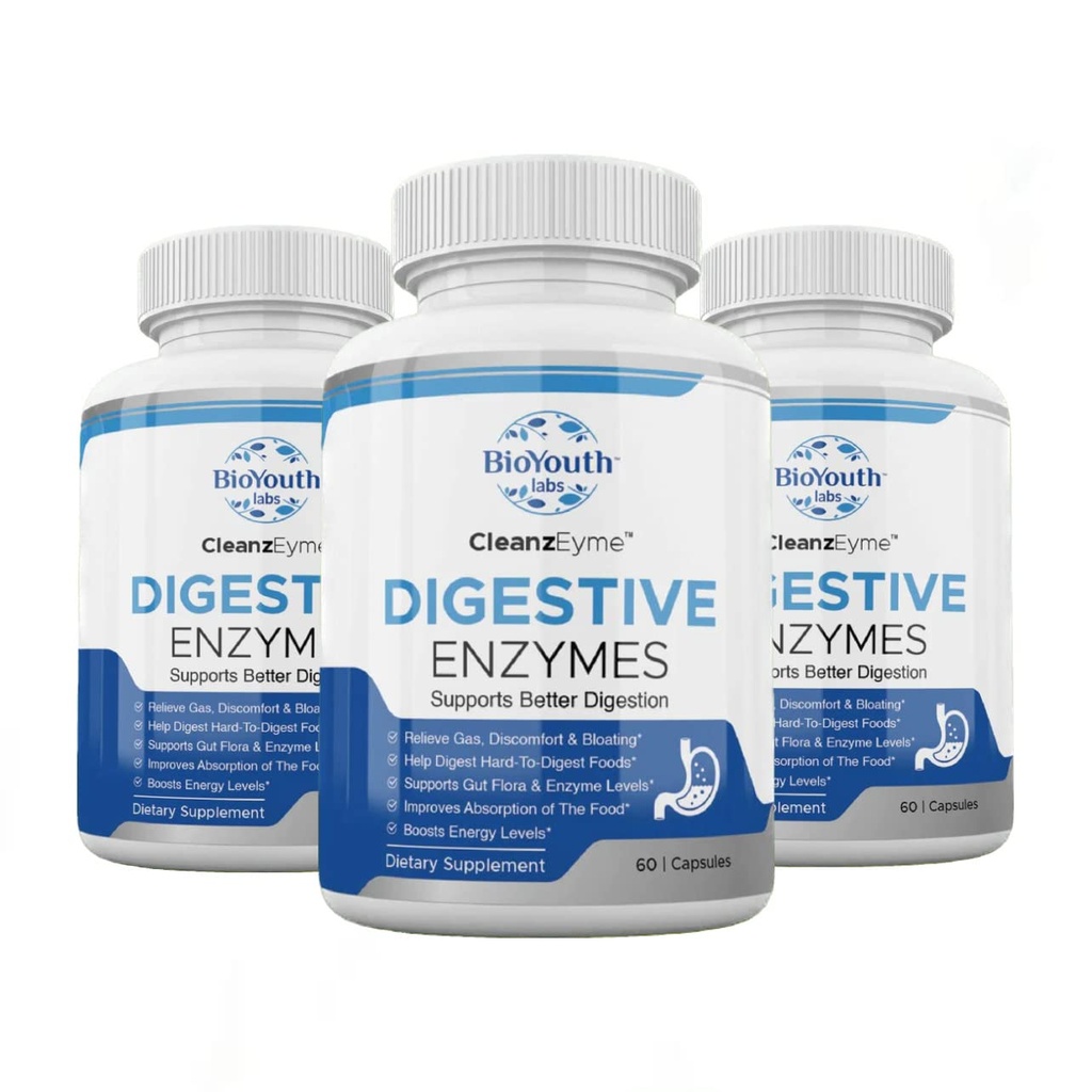 Labs Enzime naturale digestive & Supliment probiotic pentru adulți, 180 capsule - Amestec nutritiv de enzime digestive și avantaj Probiotic pentru Digestion & Digestive Health.