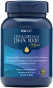 GNC Triple Putere DHA 1000 Mini Omega 3 Supliment, 1000mg, Ultra Concentrat, Putere mare, Sprijină Dezvoltarea creierului și viziune sănătoasă, Burpless, 90 Mini Softgels, 45 SVG, 45 de zile de aprovizionare