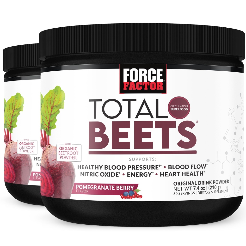 Force Factor Total Beets Drink Mix Superfood Powder cu nitraţi pentru a sprijini circulaţia, oxid de azot, energie, rezistenţă şi rezistenţă, Cardical Heart Health Supplement, 60 Servings, 2-Pack